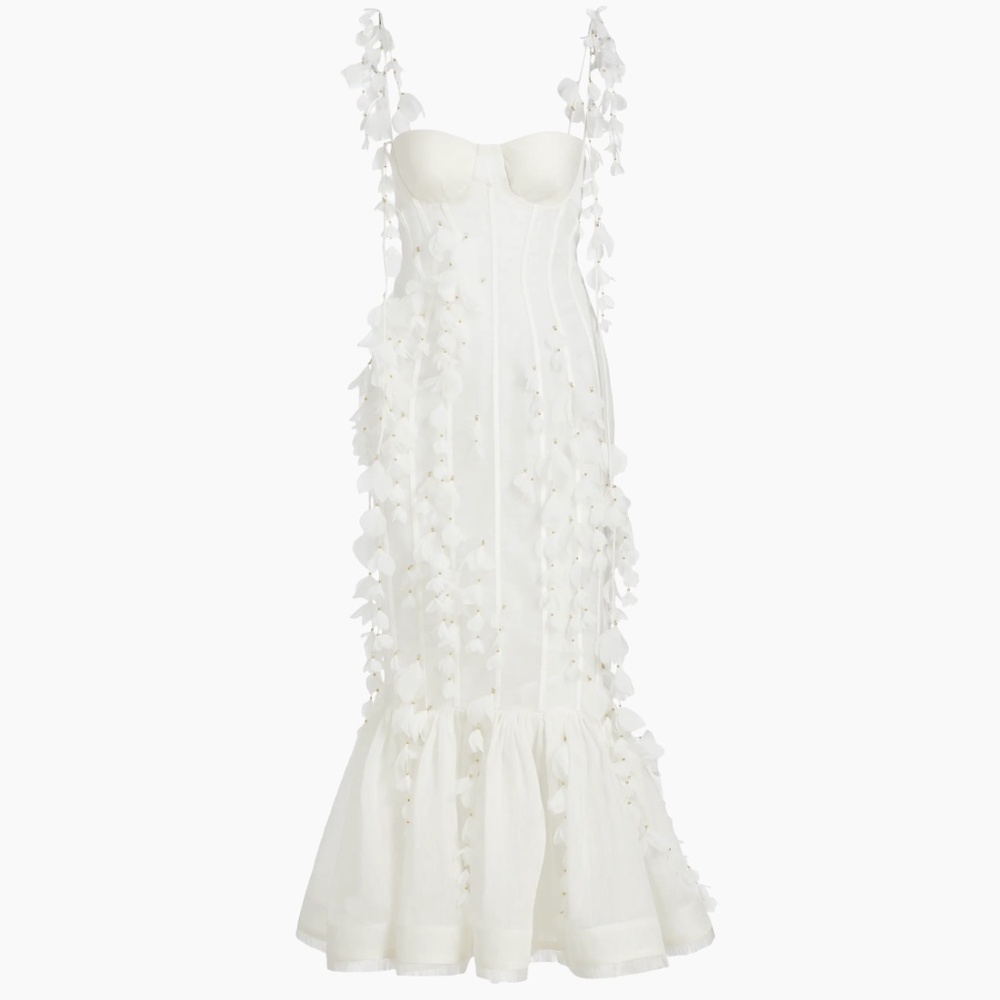 NWT Zimmermann Petal Appliqué Linen-Silk Corset Gown Bridal Wedding Floral US6/8